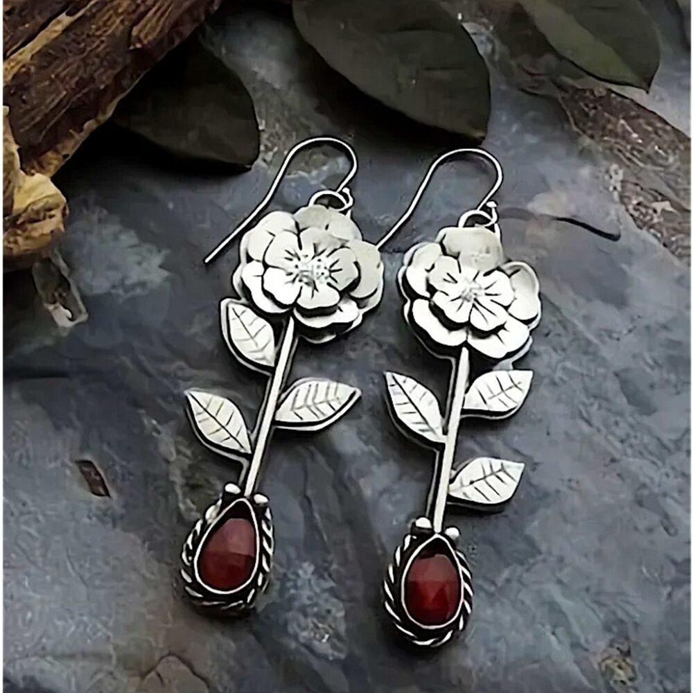 Vintage Handmade Flower Earrings Boho Dangle Dainty